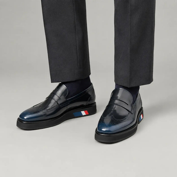 Blue Platform Calf Leather Loafers
