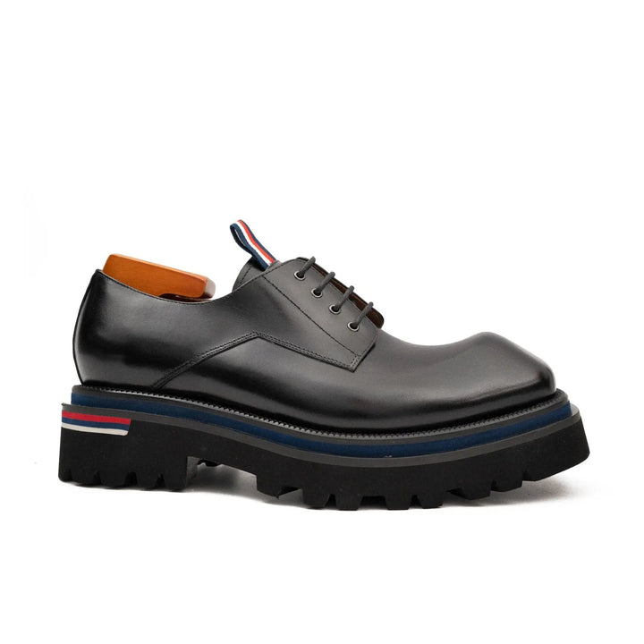 Black Square-Toe Cow Leather Derby Shoes