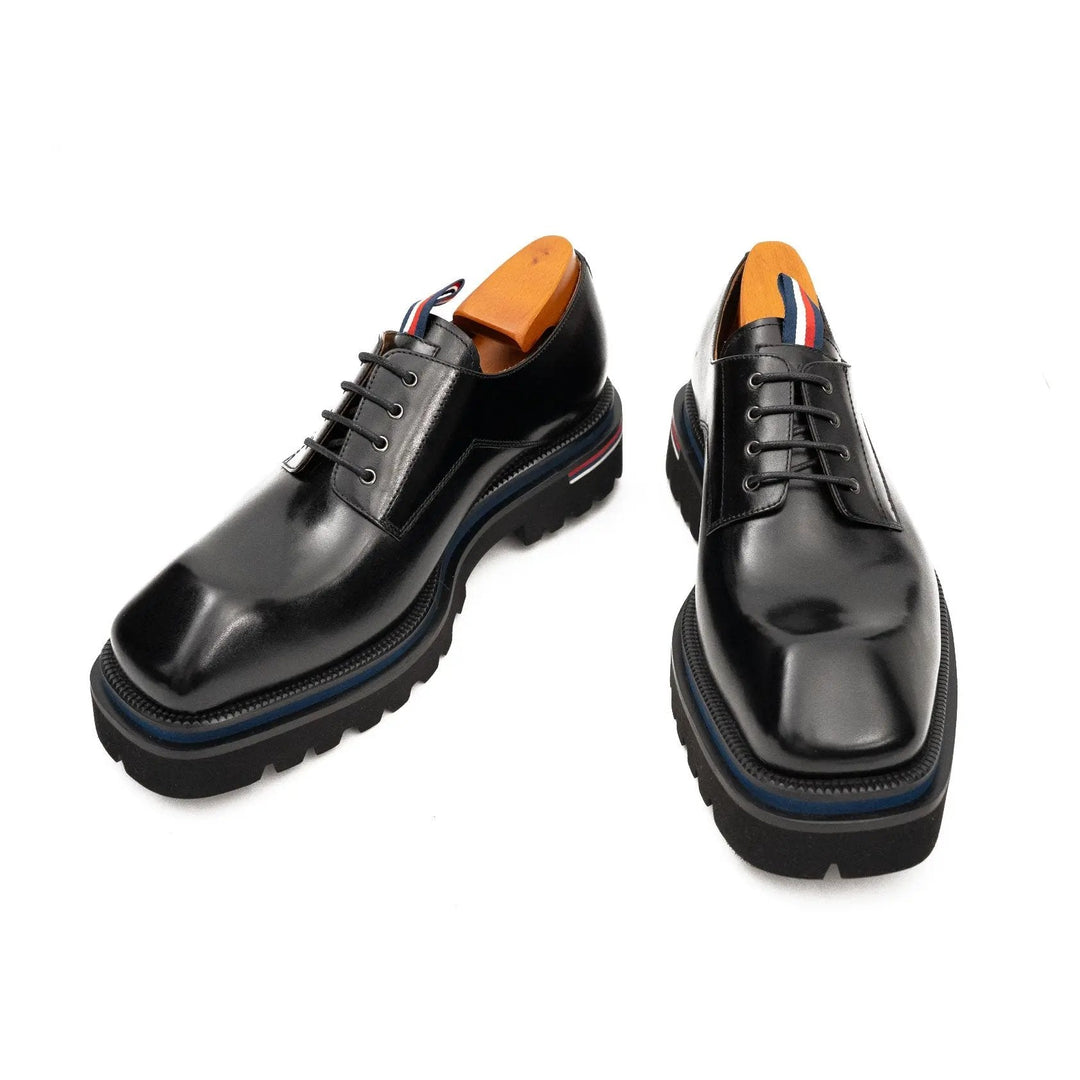 Black Square-Toe Cow Leather Derby Shoes