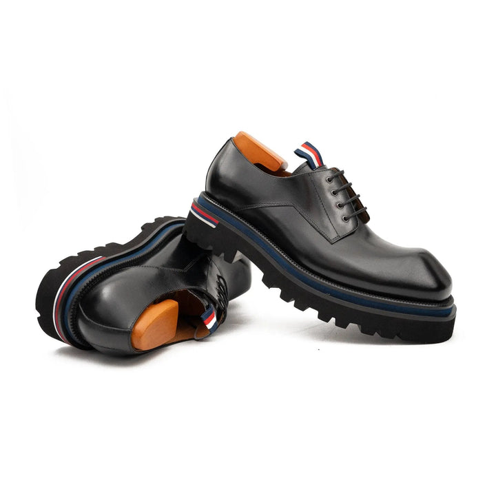 Black Square-Toe Cow Leather Derby Shoes