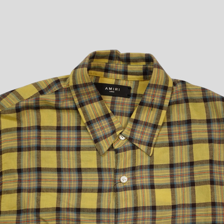 Amiri Splatter Plaid Button Up in Yellow