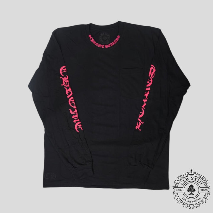 Chrome Hearts Neck Logo Long Sleeve Tee in Black/Pink