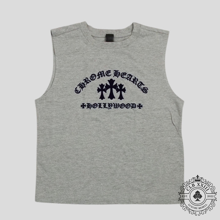 Chrome Hearts Women's Triple Cross Flocked Sleeveless Shirt in Gray