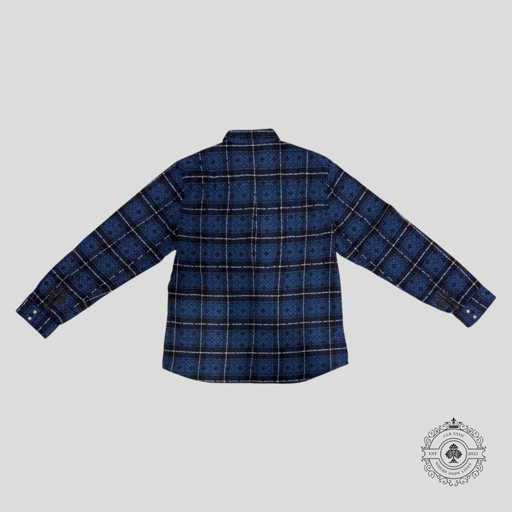 Chrome Hearts Loose Ends Cross Patch Flannel Shirt in Blue