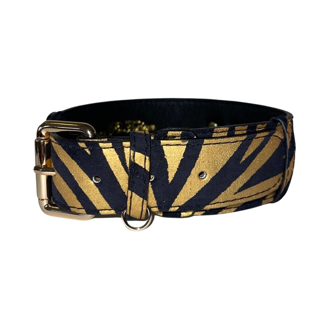 Black &amp; Gold Zebra Print Italian Leather Classic Collar