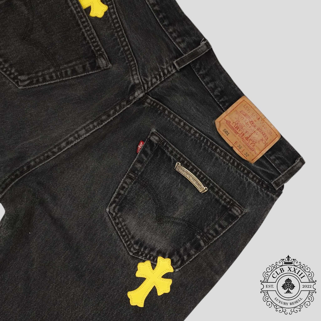 Chrome Hearts Cross Patch Jeans in Black/Yellow