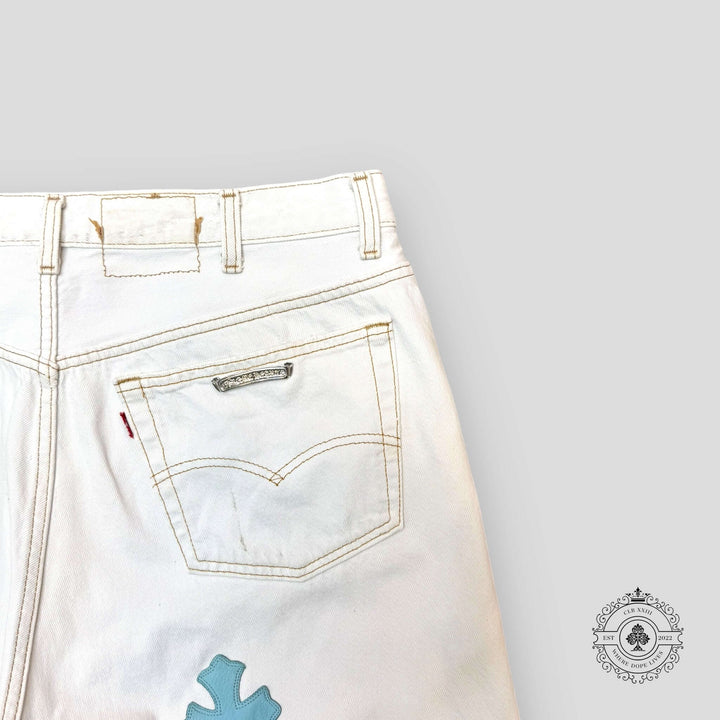 Chrome Hearts Cross Patch Jeans in White / Blue
