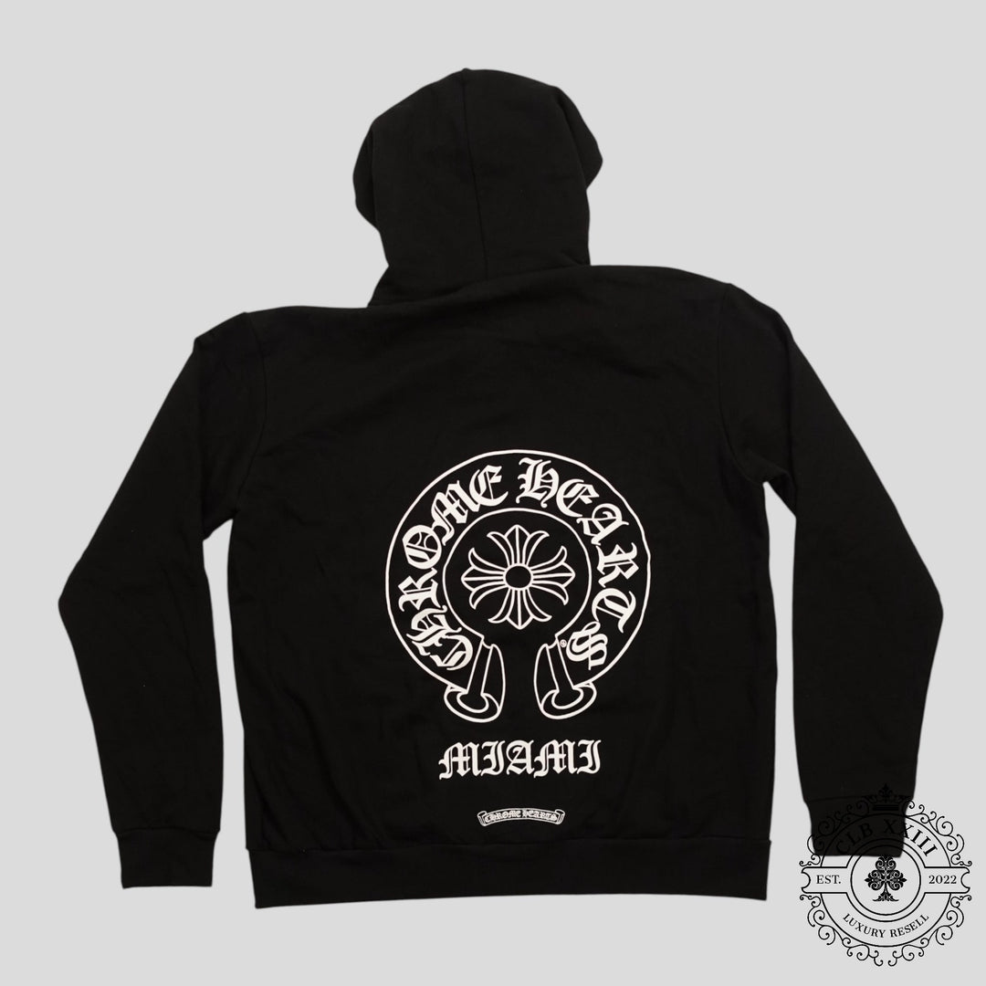 CHROME HEARTS MIAMI EXCLUSIVE HORSESHOE LOGO ZIP-UP HOODIE - BLACK