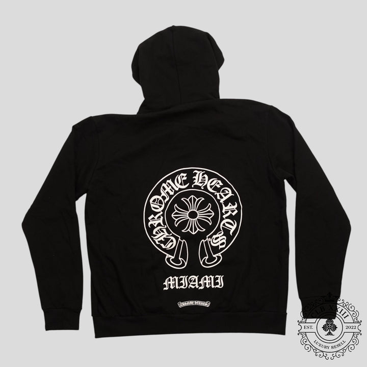 CHROME HEARTS MIAMI EXCLUSIVE HORSESHOE LOGO ZIP-UP HOODIE - BLACK