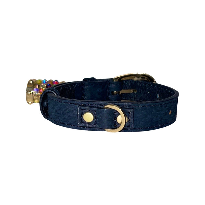 XS/S 7”-14”  Matte Midnight Blue Custom Snake Collar/Custom Gold Oval Italian Hardware &amp; Swarovski Crystal Charm