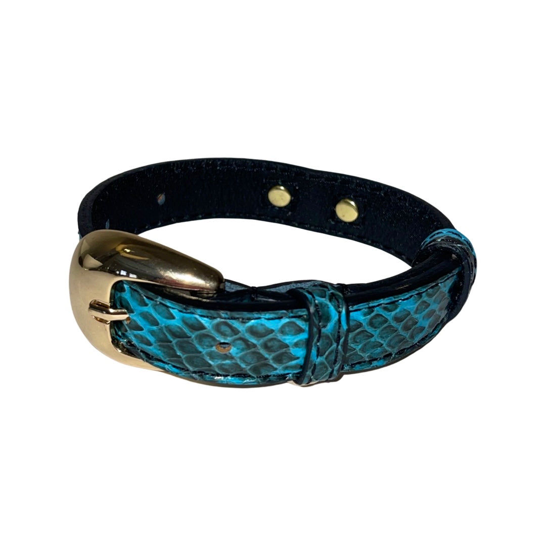 XS/S 7”-14” Turquoise &amp; Black Custom Snake Collar/Custom Gold Oval Italian Hardware