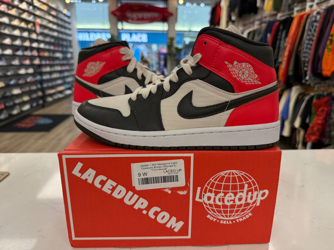 Jordan 1 Mid Newsprint Light Orewood Brown (Women&