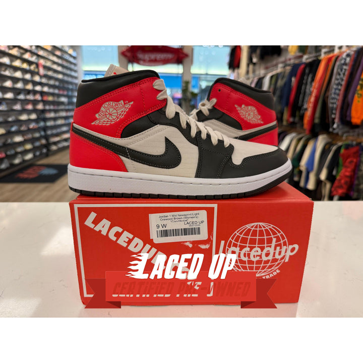 Jordan 1 Mid Newsprint Light Orewood Brown (Women&