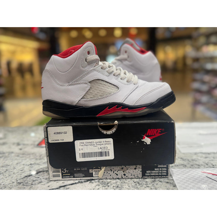 PRE OWNED Jordan 5 Retro Fire Red Silver Tongue (2020) (PS)