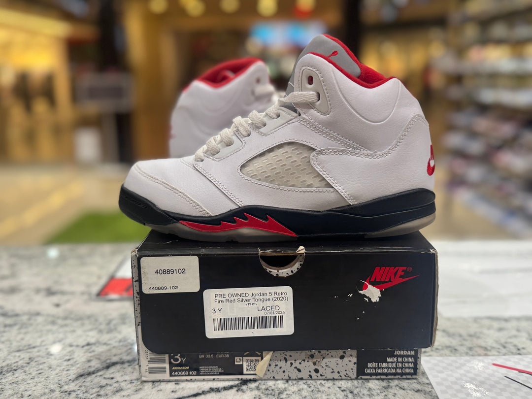 PRE OWNED Jordan 5 Retro Fire Red Silver Tongue (2020) (PS)
