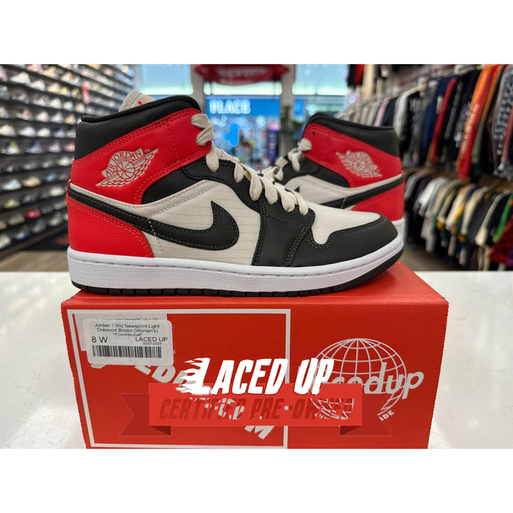 Jordan 1 Mid Newsprint Light Orewood Brown (Women&