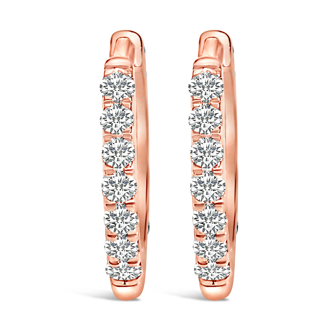 10K Rose Gold 1/4 Cttw Diamond Double Sided Huggie Hoop Earrings