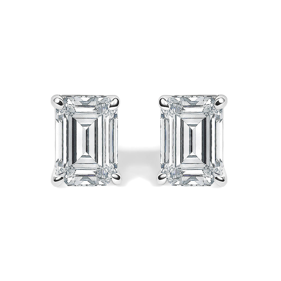 14K White Gold 1/2 Cttw Lab Grown Emerald Cut Diamond Solitaire Stud Earrings
