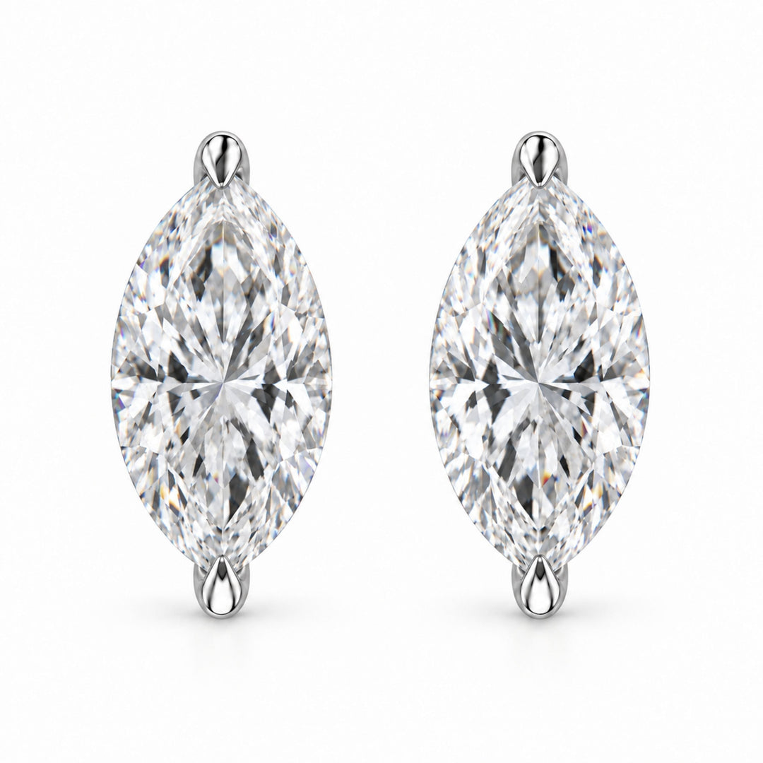 14K White Gold 1/4 Cttw Lab Grown Marquise Diamond Solitaire Stud Earrings