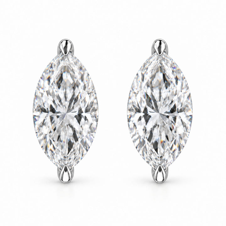 14K White Gold 1/4 Cttw Lab Grown Marquise Diamond Solitaire Stud Earrings