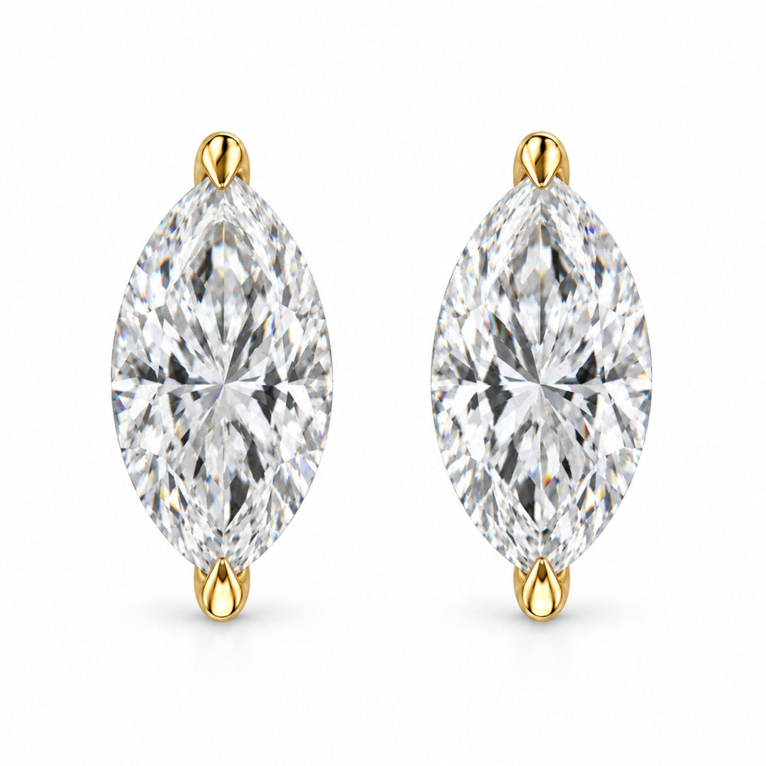 14K White Gold 1/4 Cttw Lab Grown Marquise Diamond Solitaire Stud Earrings