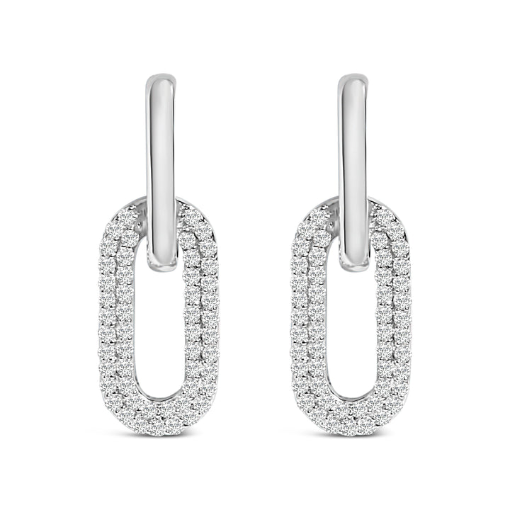 10K White Gold 1/2 Cttw Lab Grown Diamond Dangling Paperclip Drop Earrings