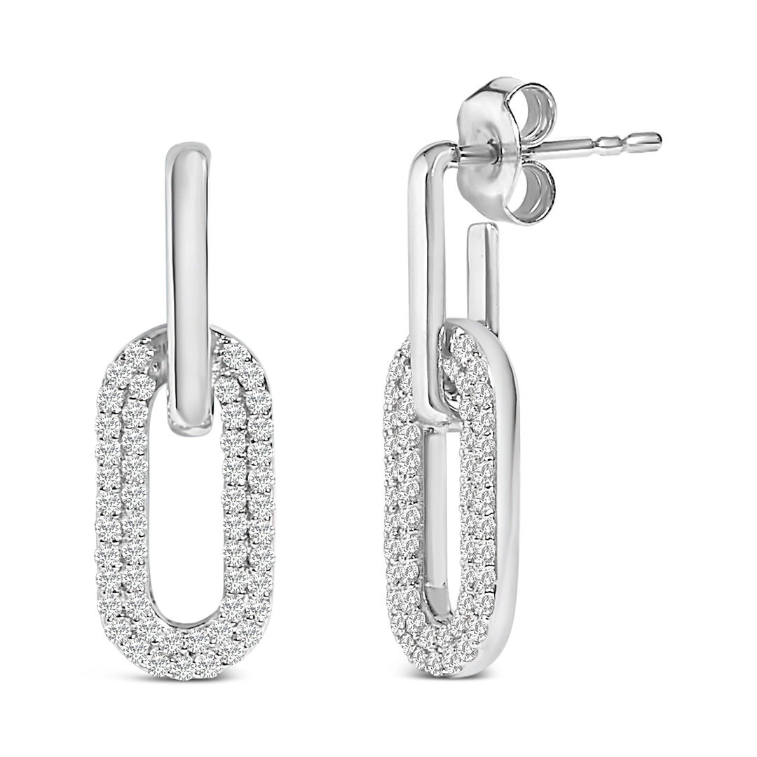 10K White Gold 1/2 Cttw Lab Grown Diamond Dangling Paperclip Drop Earrings