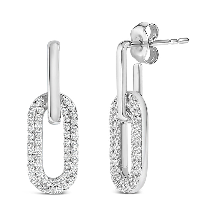10K White Gold 1/2 Cttw Lab Grown Diamond Dangling Paperclip Drop Earrings