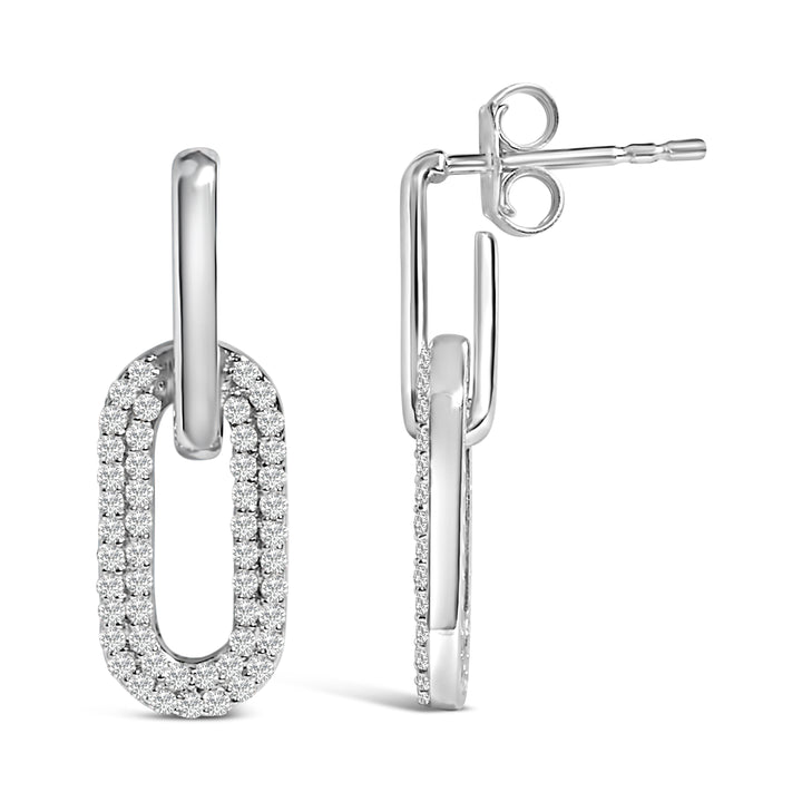 10K White Gold 1/2 Cttw Lab Grown Diamond Dangling Paperclip Drop Earrings