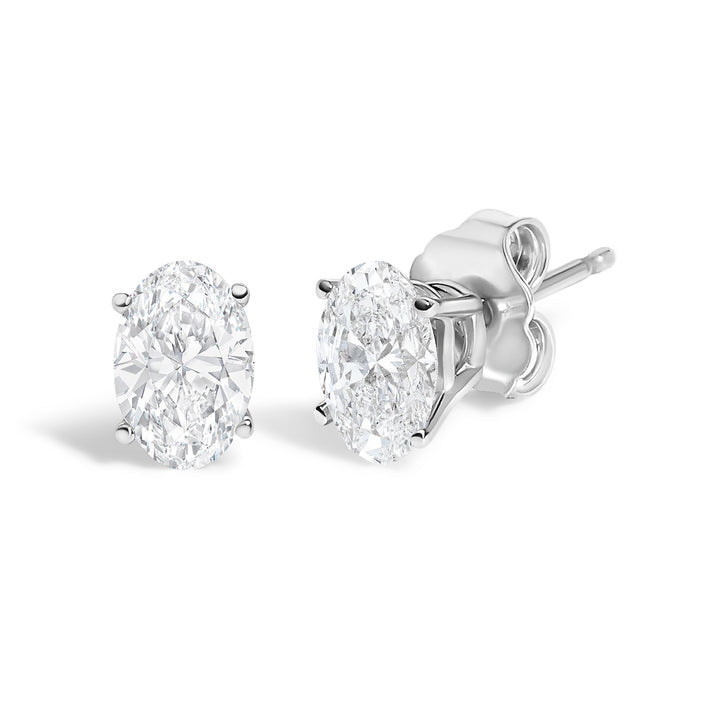 14K White Gold 1.00 Cttw Lab Grown Oval Solitaire Diamond Stud Earrings