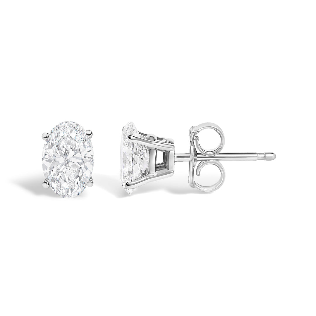 14K White Gold 1.00 Cttw Lab Grown Oval Solitaire Diamond Stud Earrings