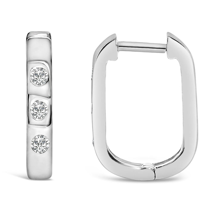 10K White Gold 1/10 Cttw Three Stone Lab Grown Diamond Oval Huggies Hoop Earrings