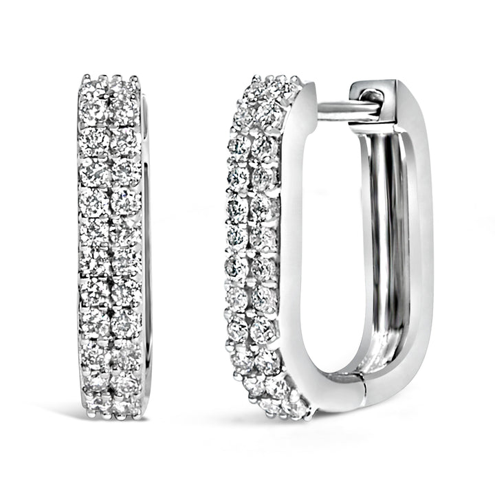 10K White Gold 1/4 Cttw Lab Grown Diamond Double Row Huggie Hoop Earrings
