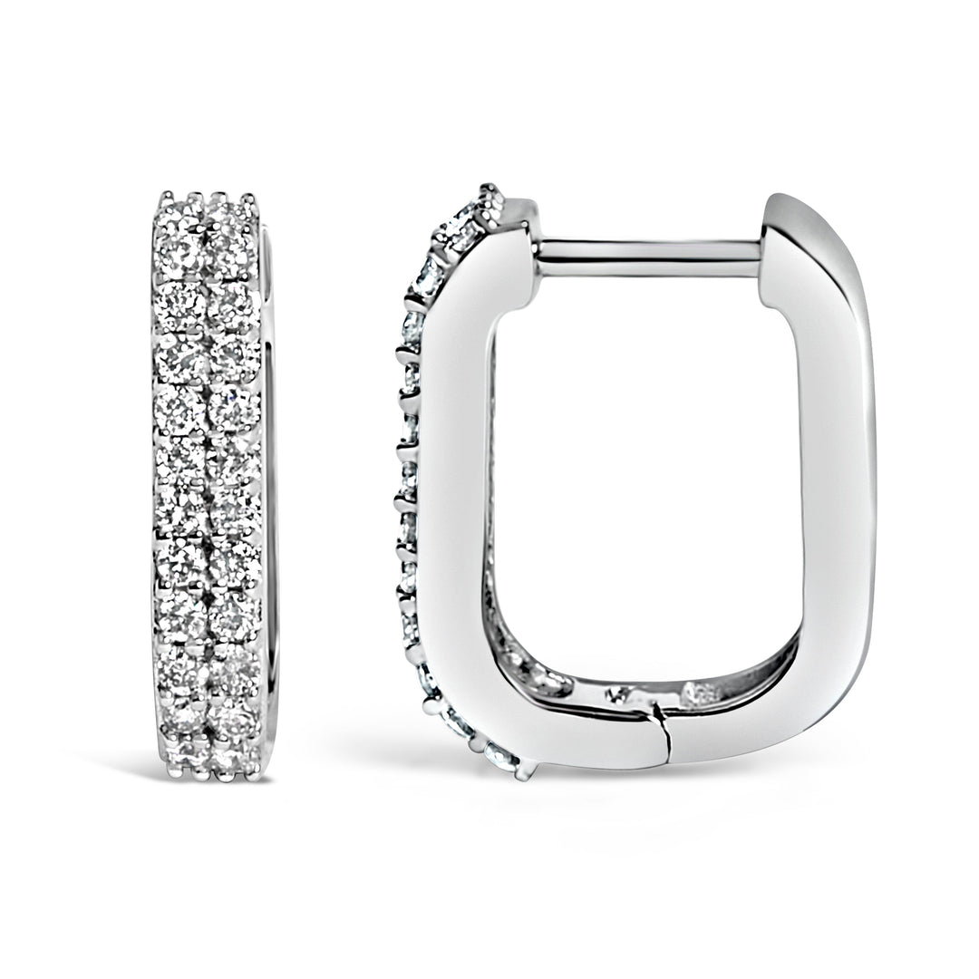 10K White Gold 1/4 Cttw Lab Grown Diamond Double Row Huggie Hoop Earrings