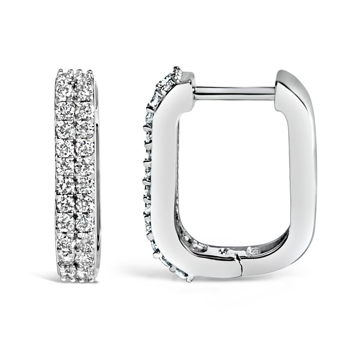 10K White Gold 1/4 Cttw Lab Grown Diamond Double Row Huggie Hoop Earrings