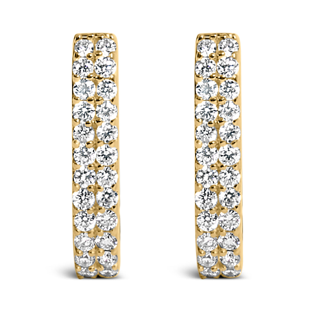 10K White Gold 1/4 Cttw Lab Grown Diamond Double Row Huggie Hoop Earrings