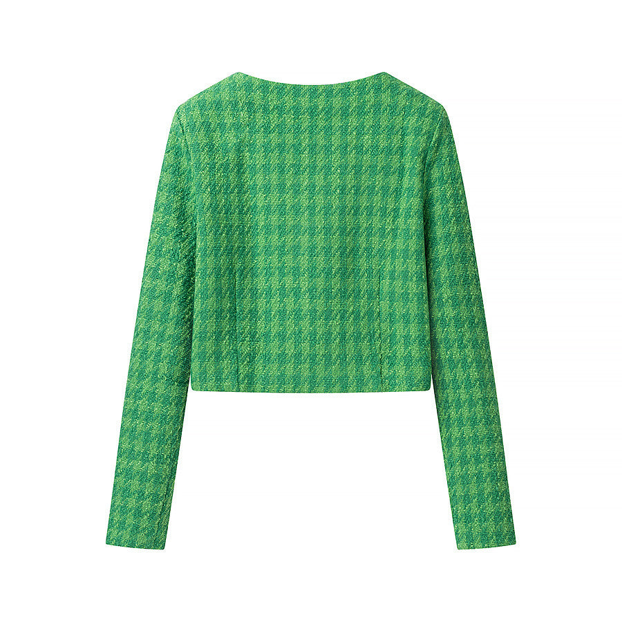 Emerald Green Tweed-Style Short Jacket For Women, SoHo, BYMANYC New York.