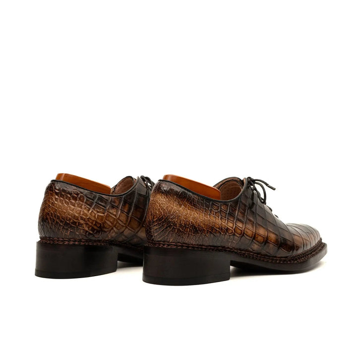 Brown Crocodile Leather Oxford Shoes