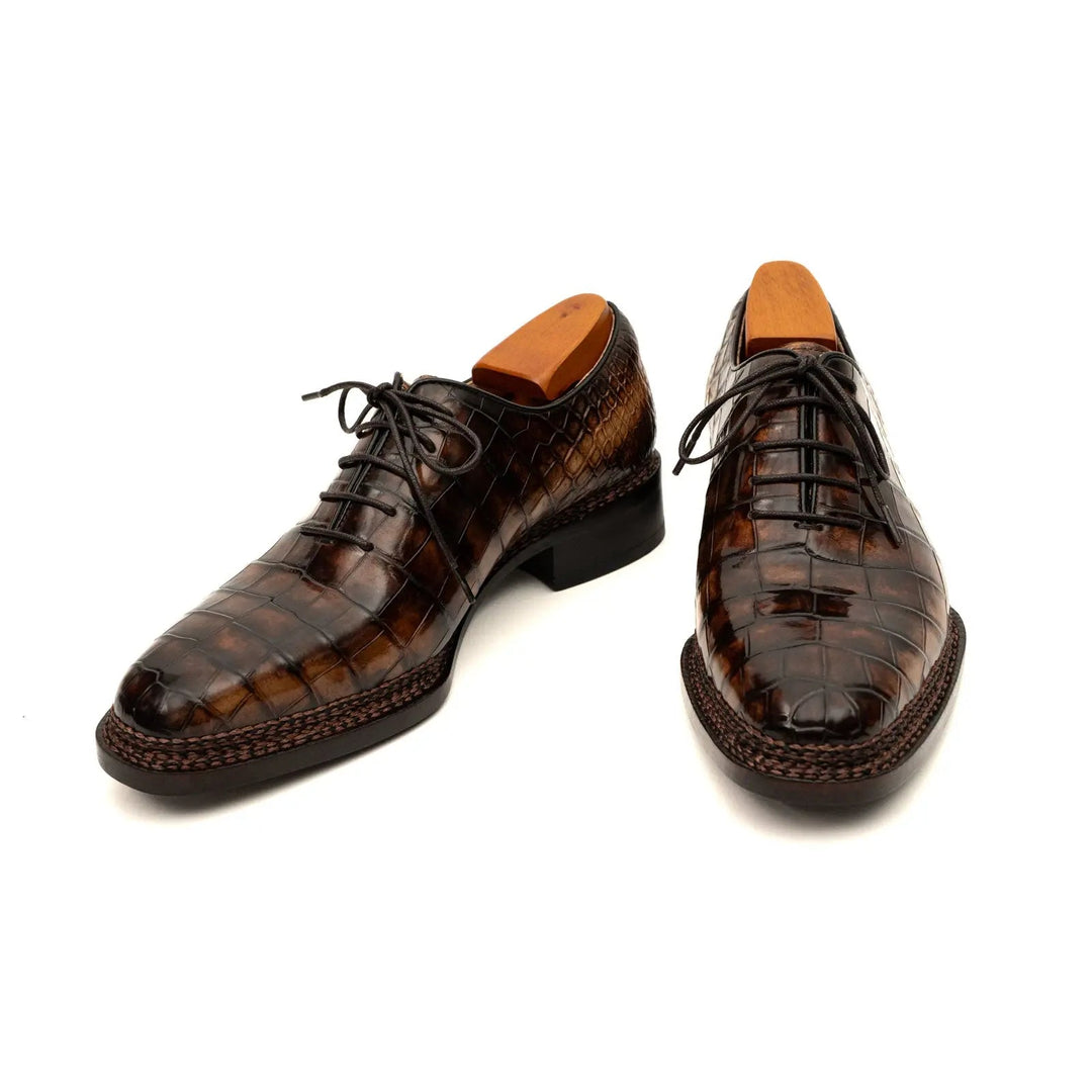 Brown Crocodile Leather Oxford Shoes