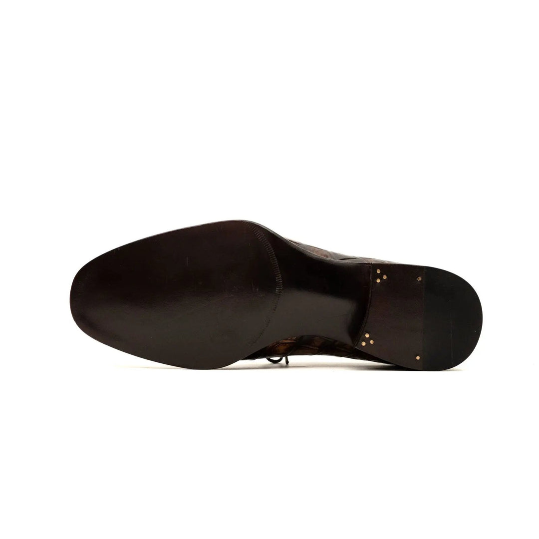 Brown Crocodile Leather Oxford Shoes
