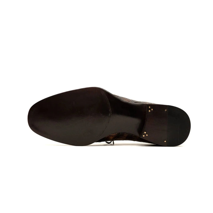 Brown Crocodile Leather Oxford Shoes