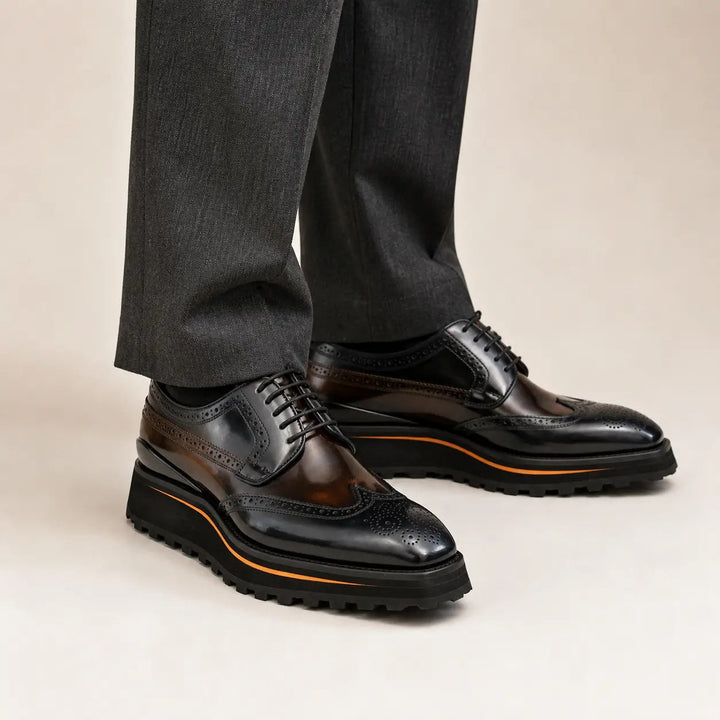 Patent leather shoes Platform brogues Blue