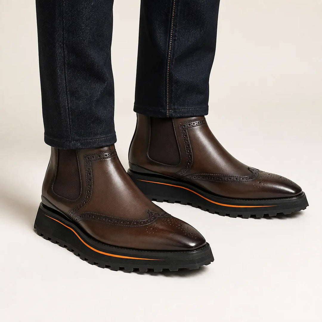 Brogue Thick-Soled Chelsea Boot 2891 Coffee