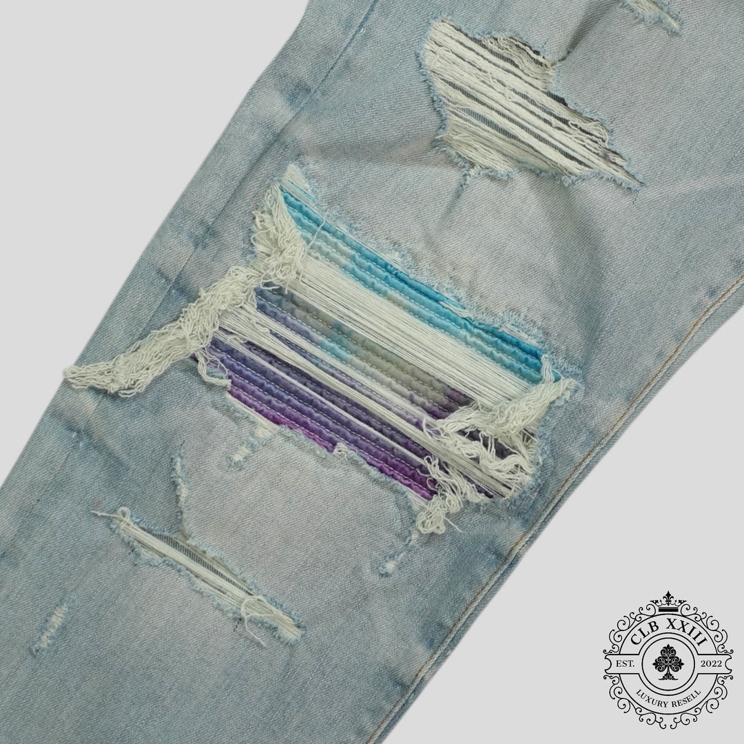 Amiri Watercolor Patch Jeans in Light Wash/Multicolor