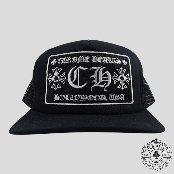 Chrome Hearts Hollywood CH Patch Trucker Hat in Black