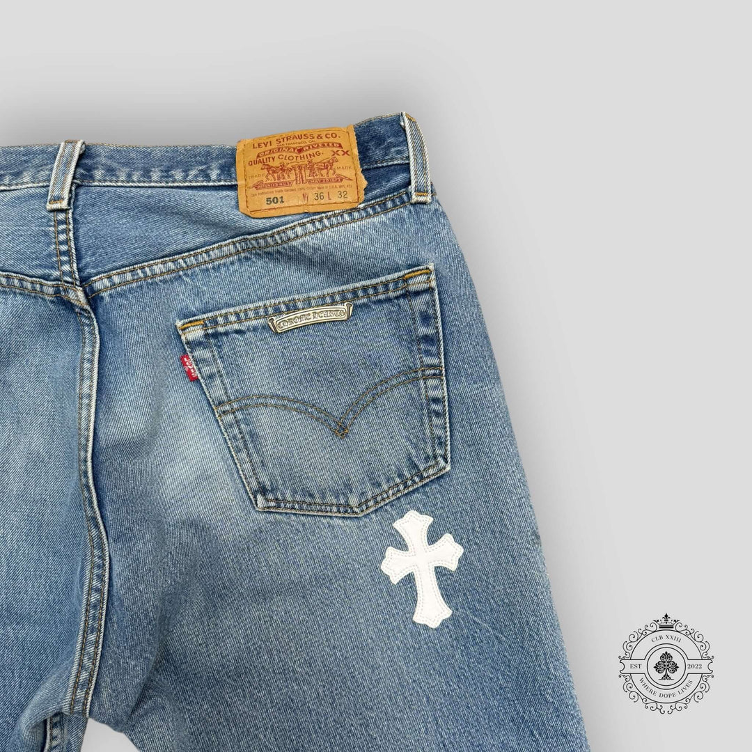 Chrome Hearts White Cross Patch Jeans