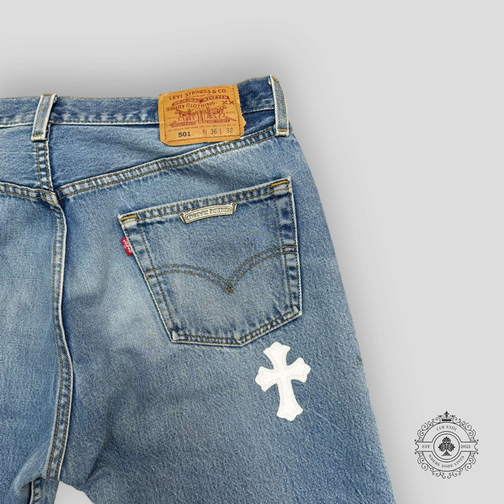 Chrome Hearts White Cross Patch Jeans
