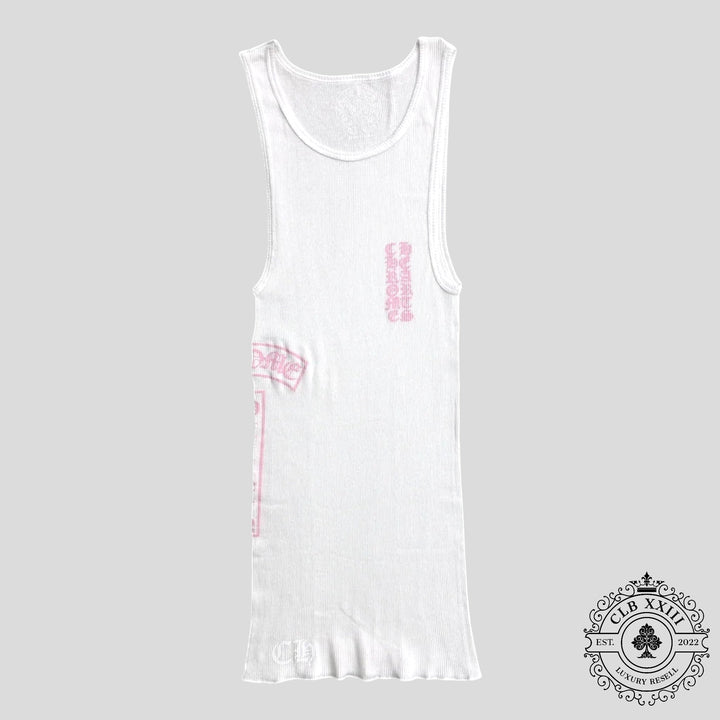 Chrome Hearts T Bar Rib Tank Top in White / Pink