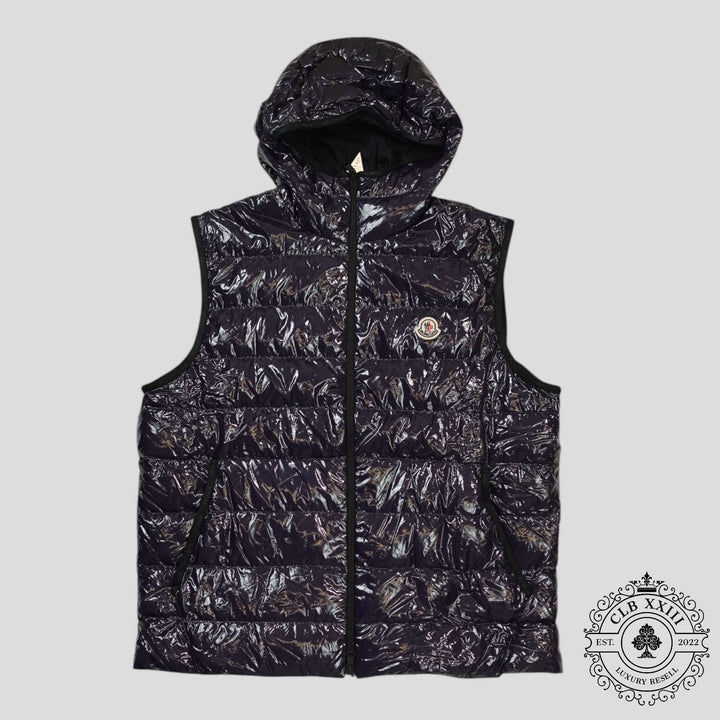 Moncler Hooded Puffer Vest in Navy Blue