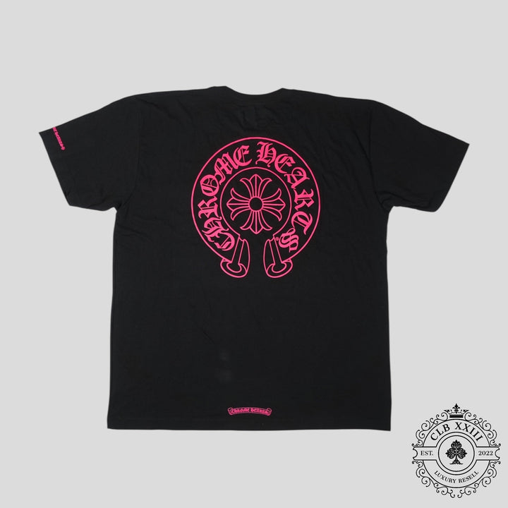 Chrome Hearts Horseshoe Logo Tee in Black/Pink